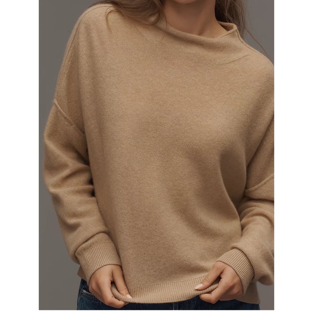 Pilcro Anthropologie Alani 100% Cashmere Mock Neck Sweater Honey Tan Medium NEW